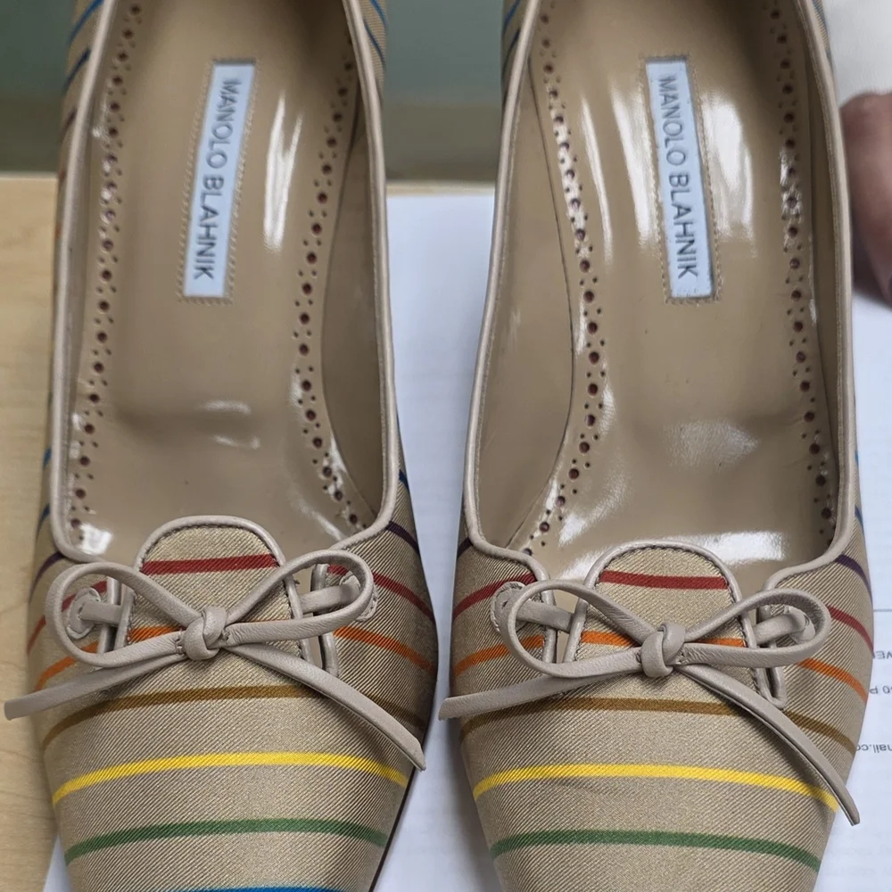 Manolo Blahnik Women's Multicolor Striped Heels - Picture 2 of 2